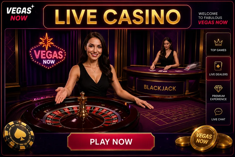 Live dealer roulette and blackjack tables streamed at Vegas Now