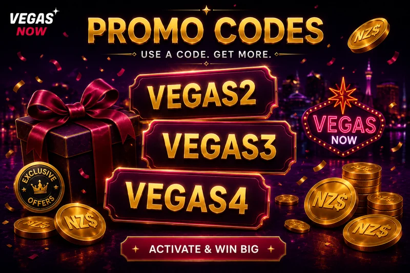Vegas Now promo codes VEGAS2, VEGAS3 and VEGAS4 shown as bonus cards